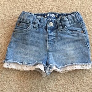 Lace detail jean shorts